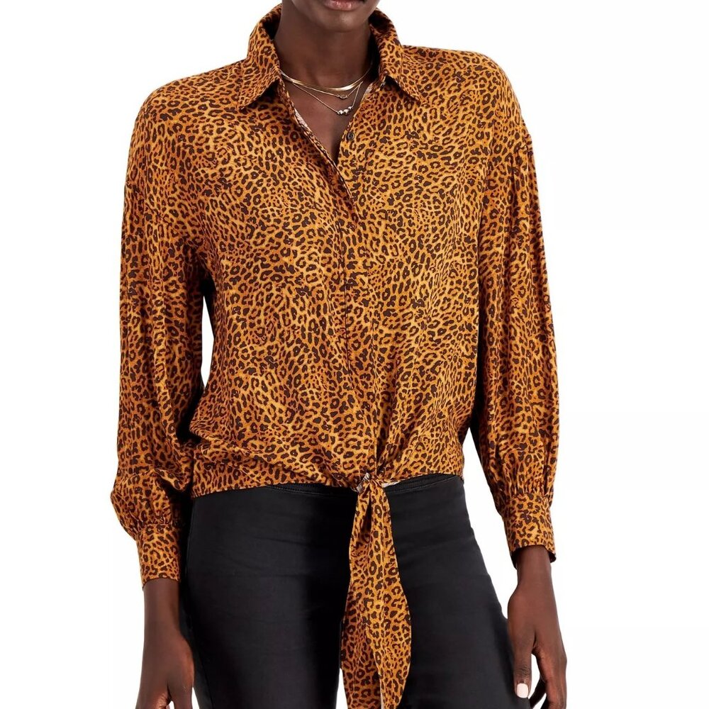 Leopard Animal Print Blouse Collared Shirt Summer Loose Cropped